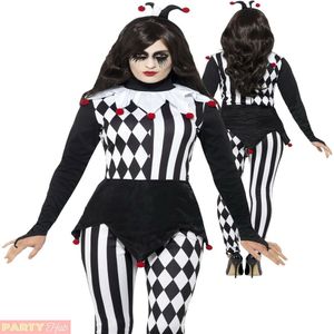 Dames Nar Halloween Kostuum Volwassenen Harlekijn Clown Fancy Dress Dames Outfit SM1898 MLXL2352