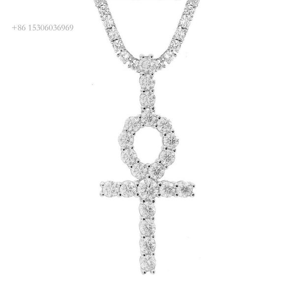 Collier personnalisé pour femme, bijoux en diamant Vvs Moissanite plaqué or 14 carats, pendentif croix Ice Out