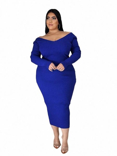 Dames pull tricoté Dr Midi Dr Lg manches Chic et élégant Plus taille Dres pour les femmes 4XL 5XL gros Dropship o3rb #