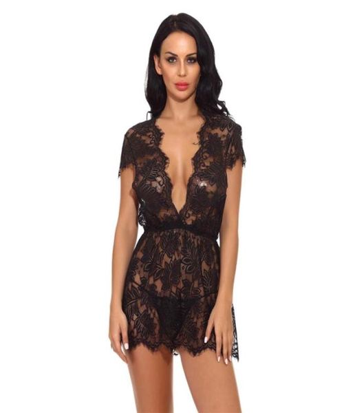 Dames dentelle chemise de nuit femme nuisette robe de nuit Vintage Vneck vêtements de nuit robe de nuit pour femmes Nuisette XXL sous-vêtements sexy7440451