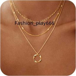 Collier d'or en couches dames exquise 14K Real Gold Platingsilverc Hainn Ecklacel Ayeredb Everyc Utef Ashionp endantn eckc hainf ashionj ewelrys ets uit