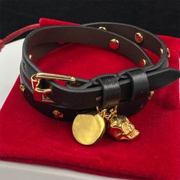 dames lederen armband vrouwen eenvoudige sexy chocker lederen riem armband 18k vergulde schedel hanger vintage chique charme sieraden