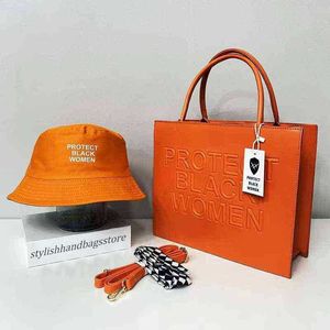 Señoras de cuero Protect Black People Bag Women Set Bucket Hat 2022 Luxury TOTE Bolsos para mujeres Bolso monedero y sombrero Set Y220513