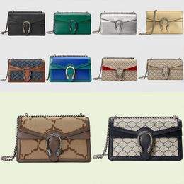 Dames leren Dionysus tas Mini flap Tijgerkop Dionysuss schoudertassen Sluiting met kristallen Kleine glijdende kettingriem Crossbody Super handtas portemonnee