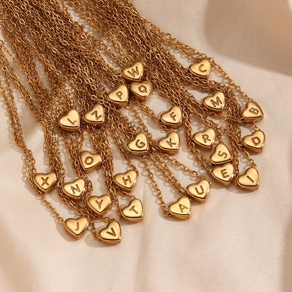 Collier minimaliste avec initiales d'amour pour femme, bijoux en acier inoxydable plaqué or 18 carats, Mini collier avec pendentif en forme de cœur
