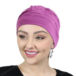 Dames modèle coton Stretch bandeau couleur unie Turban bonnet de couchage Bandana Turbante Mujer Cancer cheveux soins chimio casquette