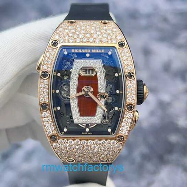 Mouvement pour femme Montre-bracelet RM Rm037 Flocon de neige Diamant Lèvre rouge Or rose 18 carats Matériau Affichage de la date Femme