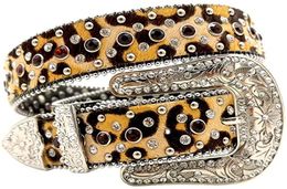 Cintura da donna con strass multicolore Cowgirl con cintura borchiata Cintura occidentale in pelle stile leopardo per donna3410244