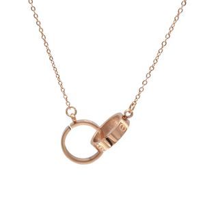 Dames ketting liefde sieraden gouden hanger dubbele ring roestvrij stalen sieraden mode ovale in elkaar grijpende ring sleutelbeen ketting ontwerper Kerstmis