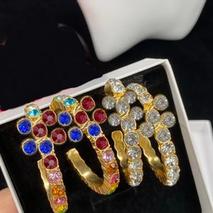 Pendientes de nuevo diseño para damas Espárragos G Letras D Colgantes de diamantes de cristal de colores Chapado en oro de 18 quilates Clip de oreja para mujer antialérgico Joyas de diseñador DD -- 02