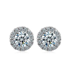 Female 925 Silver Earrings Shiny Round Surrounding Large Diamond Stud Earrings Bride Bridesmaid Wedding Jewelry