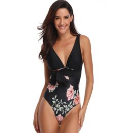 Mesdames One-Opice Switsuit Chinois Style Print Explosion Explosion Style Siamois Deep V Swwear intérieur Pool Party Black Mystery Swimsuit9377442