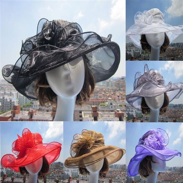 Chapeau en Organza pour femmes, Kentucky Derby, robe d'église de mariage, fête de thé, chapeau de plage d'été à fleurs, A002341U