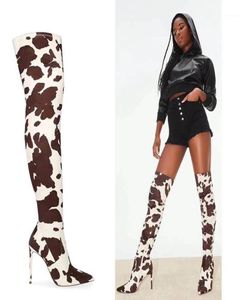 Mesdames Over the Knee Boots Boots Imprimer des bottes Pu leathrt Sexy High Heels Zipper Automne Talon mince Female Chaussures plus taille 354315767346