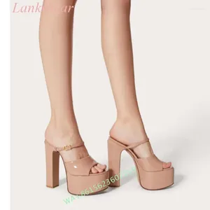 Dames Patent 2024 Sandalen Leer Hoog platform Ronde Toe enkel Buckle Strap Dik Heel Fashion Catwalk Banquet Shoes 8439