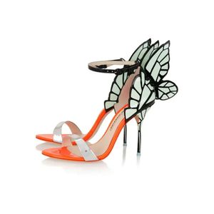 Dames gratis verzending lederen leer hoge hak sandalen gesp geworden rozen massieve vlinder ornamenten sophia webster sexy schoen oranje m 66b