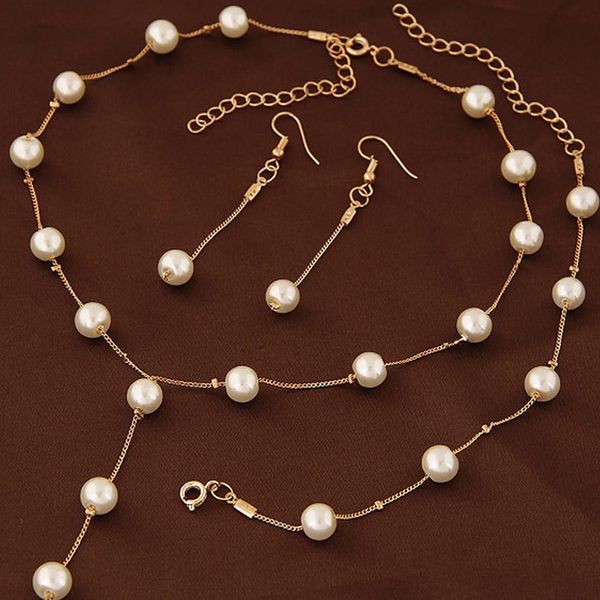 Collar de perlas para mujer. Pendientes. Conjunto de pulsera Sweet OL elegante perla conjunto de collar de temperamento simple