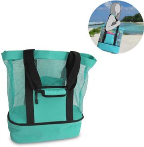 Ladies Picnic Bag Malla Refrigerador Compartimento Zipper de gran tamaño Cerrado Beach Bolsas de asas al aire libre Camping Playa Malla Bolso con bolsa de refrigerador Empacado Organizador