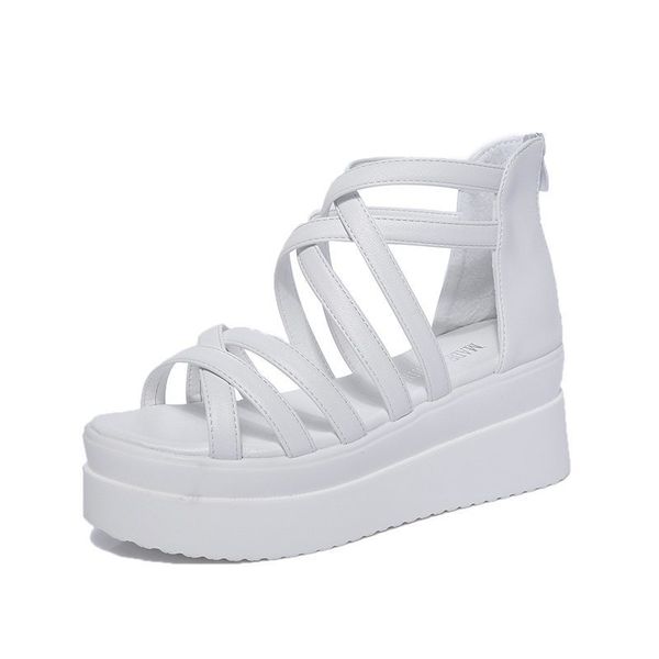 Sandalias populares de verano con punta abierta y cruzadas para mujer, bizcochos con suelas gruesas y tacones altos, zapatillas romanas, zapatos informales para mujer para estudiantes A021