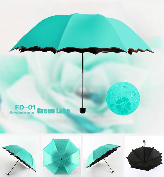 Parapluies portables pour dames coupe-vent 3 fleurs pliantes dans l'eau change de couleur parapluie anti-UV soleil/pluie KSI999 210626