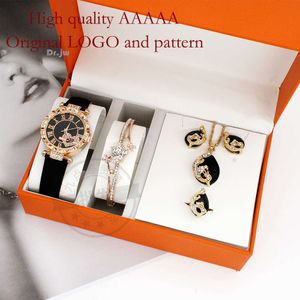 Señoras Cuarzo Alta Belleza Pulsera Collar Anillo Pendiente Conjunto Reloj de Mujer