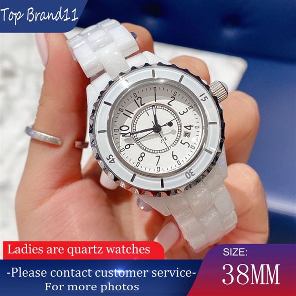 Dames Quartz Montre Noble Élégant De Luxe De Haute Qualité En Céramique Pierre Visage 38mm Top Marque Étanche Blanc Diamant Bracelet Stainles259c