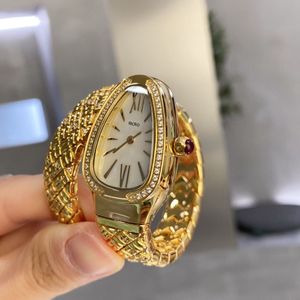 Dameskwarts Watch -riem wijzerplaat met diamanten slangvorm uniek kunststijlontwerp 23x34mm maat sport series