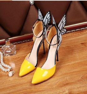 Dames echt leer 9 cm hoge hak sandalen Buckle Blackwhite Solid Sophia Webster Butterfly Ornamens Pillage Yellow1947995