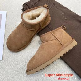 Mesdames Real Wool Sheepskin 483 Snow Furn Chaussures chaudes à basse couture Slippers Man Femmes Bottes courtes hivernales Super mini 231018 725