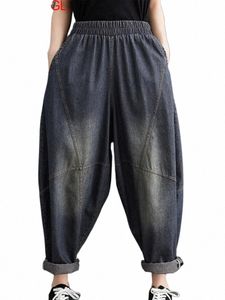 Dames rétro Patchwork sarouel nouveau décontracté Fi lâche Style Simple W et blanchir taille élastique pantalon surdimensionné pantalon Z5WS #