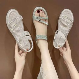 Damas Rhinestones Sandalias Flip Flop Crystal Flat Flat Summer Fashion Shoes Bling Fealwe 11f