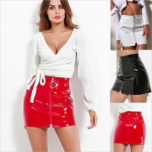 Dames Ring Rits Rok Mode Trend Bright Leather PU Casual Party Rok Designer Vrouwelijke Zomer Nieuwe Sexy Slanke Lage Taille Mini Korte Rok