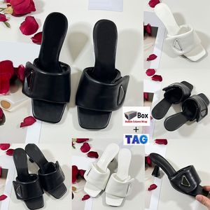 Sandales pour dames pour femmes Talons hauts en cuir nappa rembourré doux Sandale Prad pantoufles robe de créateur shos pantoufle à bout carré toboggans d'été de luxe toboggan