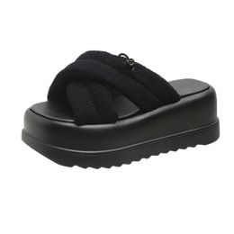 Dames sandalen populaire lente nieuwe mode muffin dikke zolen wollen kruis met vlakke bodem en comfortabele ronde hoofd vrijetijdsforens pantoffels voor damesschoenen a081