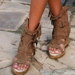 Dames sandalen zomer 34-43 plus size damesschoenen platform wig kwastje schoenen gesloten teen vissen mond dames schoenen 240423