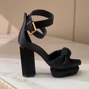 Dames sandales été nouvelle semelle épaisse Designer soie noir talons hauts Sexy croix sangle robe fête femmes chaussures 35-42 avec boîte