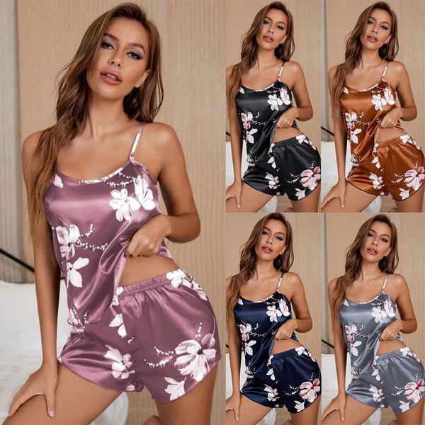 Mesdames Satin Silk Lace Cami Vest Shorts Lingerie Pajamas Set Summer Women Pyjamas Sets Two Piece Set Pijama pour femme