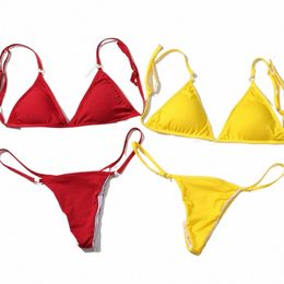 Señoras Sexy Beach Cintura baja Sexy Hebilla de metal Color sólido Dos piezas Traje de baño dividido Traje de baño Bikini Set k80I #