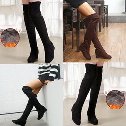 Botas por encima de la rodilla sexis de diseñador para mujer, tacón alto elástico de alta calidad, Otoño Invierno, además de algodón, resistente al frío, bota larga para pierna, 35-40