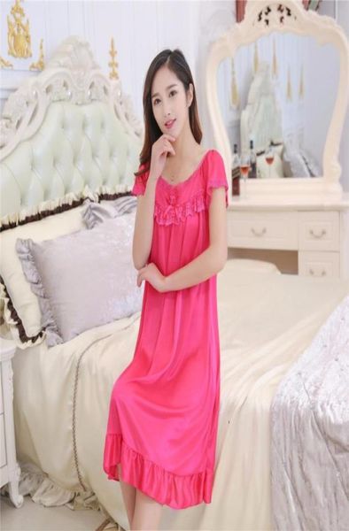 Mesdames Silk Silk Satin Robe Nights sans manches Nighties Oneck Nightgown Plus Taille de nuit Lace Lacewear Nightwear for Women3362098