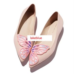 Mesdames livraison gratuite Sheepskin 2024 Chaussures pointues en daim Low Talon Broider Mutli Butterfly Ornements Sophia Webster Beige Color Shoes 34-42 6A651