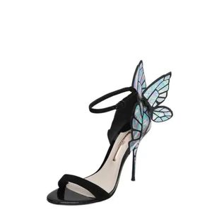 Dames Verzending Patent 2024 Leer gratis hoge hak vaste vlinder zwarte ornamenten Sophia Webster Open teen sandalen Samen schoenen 34-42 203 D BE45