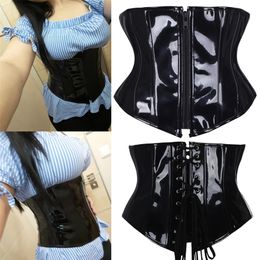 Dames Afslanken Sexy PVC Lingerie Plastic Staal Uitgebeend Corset Brede Underbust Taille Riem Top Plus Size Corselet 220615