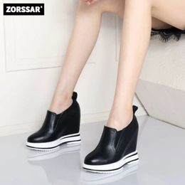 Dames Sneakers Mode Casual Dames Platform Hoge Hakken Sleehak Hoogte Toenemende Echt Leer Gevulkaniseerde Schoenen 240313