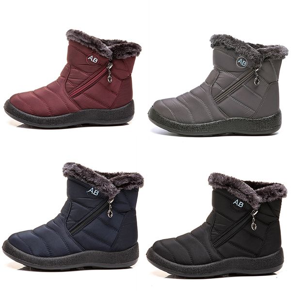 Bottes de neige pour femmes, chaussures en coton léger avec fermeture éclair latérale, baskets de sport de plein air, noir, rouge, bleu, gris, hiver