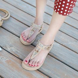 Ladies Solid Fashion Bohemian Flat Sandals Summer Women Shoes Casual Beach Ethnic Black