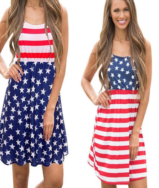 Dames étoiles impression robes plage rayé mini robes vintage drapeau américain indépendance fête nationale USA 4 juillet lambrissé Sho3060904