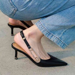 Dames Stiletto Sandalen vroege voorjaar nieuwe stijl V-mond mode enkele schoenen Zwart Franse Hoge Heel Damesschoenen Femme Zapatos G220527
