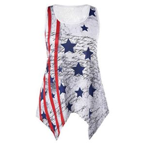 Damas de chaleco rayado Tops Lersure Tamishs estrellas Impresión de ropa casual Flagación American Independence National Day USA 4th Jul8146094