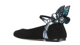 Mesdames Suede en cuir expédition 2019 Toe Chaussures rondes gratuites Solide 3d Sier Butterfly Talons plats Ornements Sophia Webster Buckle Chaussures 34-42 02 942
